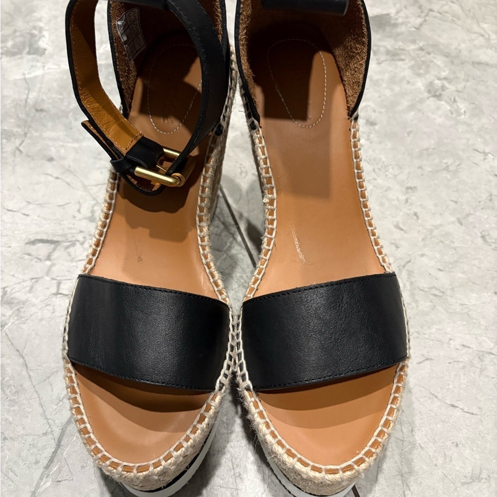 See By Chloe Black Leather and Tan Woven Espadrilles - Picture 3 of 7